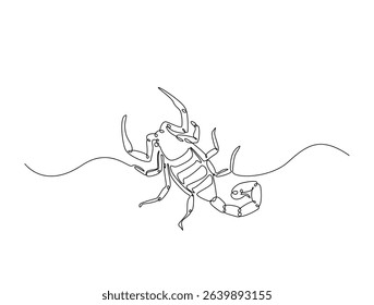 Continuous one line drawing of scorpion or scorpio. Scorpion king outline illustration. Editable vector. 