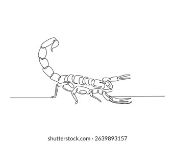Continuous one line drawing of scorpion or scorpio. Scorpion king outline illustration. Editable vector. 