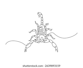 Continuous one line drawing of scorpion or scorpio. Scorpion king outline illustration. Editable vector. 