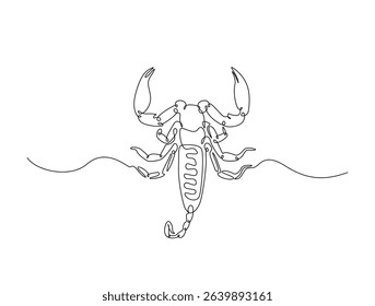 Continuous one line drawing of scorpion or scorpio. Scorpion king outline illustration. Editable vector. 