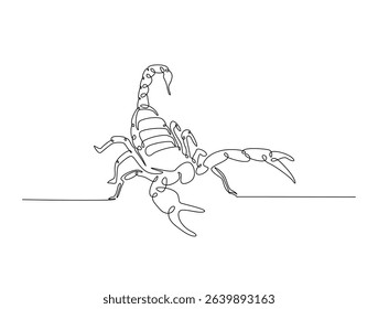 Continuous one line drawing of scorpion or scorpio. Scorpion king outline illustration. Editable vector. 