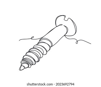 Continuous one line drawing of screw in silhouette on a white background. Linear stylized.Minimalist.