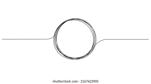 Continuous one line drawing of scribble black circle. Round frame sketch outline on white background. Editable stroke. Doodle vector illustration