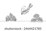 Continuous one line drawing of scuba diver illustration. Scuba diver under the sea single outline vector design.