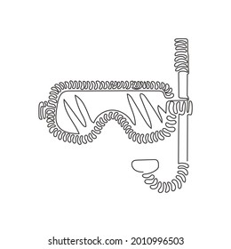 Continuous one line drawing scuba diving mask with snorkel. Diving mask. Mask and snorkel for swimming. Scuba diving concept. Swirl curl style. Single line draw design vector graphic illustration