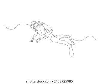 Dibujo continuo de una línea de buceo submarino. Ilustración de dibujo de una línea de buzo. Concepto de deporte de buceo arte de línea continua.