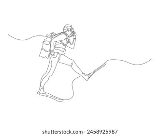 Dibujo continuo de una línea de buceo submarino. Ilustración de dibujo de una línea de buzo. Concepto de deporte de buceo arte de línea continua.