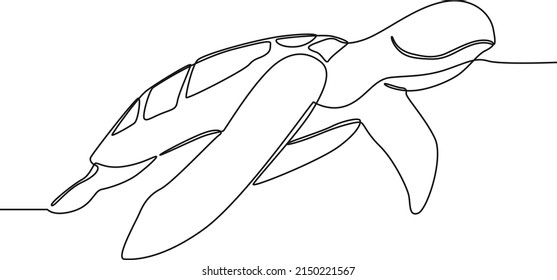 Continuous one line drawing Sea turtle on white. international ocean day. Single line draw design vector graphic illustration.