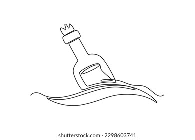 Continuo trazado de una línea de la botella de mar SOS emergencia. Concepto SOS. Ilustración gráfica vectorial de diseño de líneas simples.