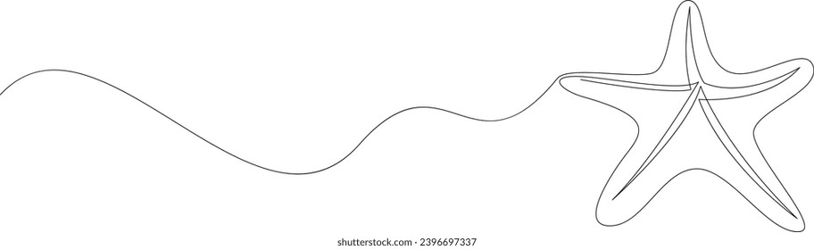 Continuous one line drawing of sea starfish. Minimalistic art web banner. Vector illustration.