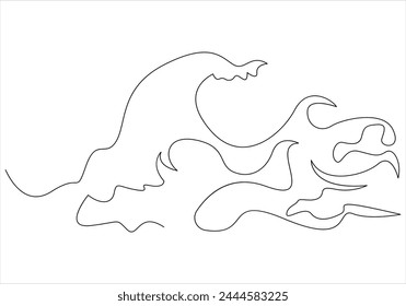 Continuous one line drawing of sea waves out line vector art illustration 