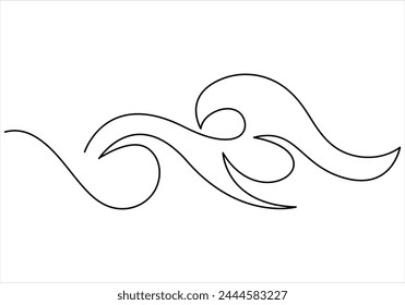Continuous one line drawing of sea waves out line vector art illustration 