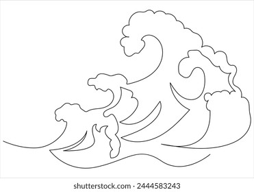 Dibujo continuo de una línea de ondas de mar fuera de la ilustración de Arte vectorial de línea 