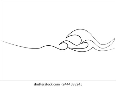 Continuous one line drawing of sea waves out line vector art illustration 