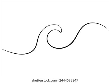 Continuous one line drawing of sea waves out line vector art illustration 