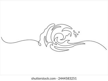 Continuous one line drawing of sea waves out line vector art illustration 