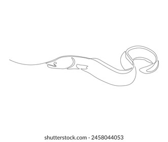 Continuous one line drawing of sea moray eel. One line drawing illustration of sea eel. Marine animal concept continuous line art. Editable outline.