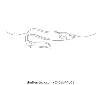 Dibujo continuo de una línea de la morena marina. Ilustración de dibujo de una línea de anguila. Concepto animal marino arte de línea continua. Esquema editable.