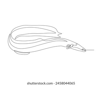 Continuous one line drawing of sea moray eel. One line drawing illustration of sea eel. Marine animal concept continuous line art. Editable outline.