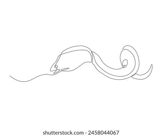 Continuous one line drawing of sea moray eel. One line drawing illustration of sea eel. Marine animal concept continuous line art. Editable outline.