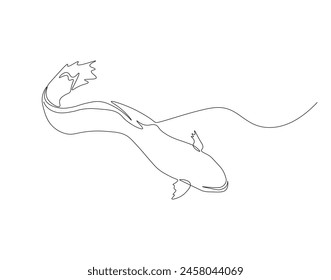 Continuous one line drawing of sea moray eel. One line drawing illustration of sea eel. Marine animal concept continuous line art. Editable outline.
