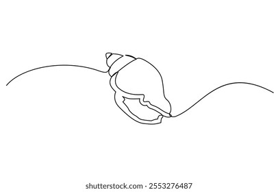 Continuous one line drawing of sea shell, Set of sea shells. Sea shells, mollusks, scallop, pearls. Tropical underwater shells continuous one line art, Pearl in a seashell one line art drawing.