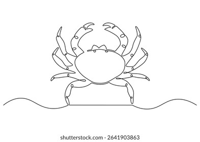 Continuous one line drawing of Sea crab. Single line drawing illustration of Red crab. Seafood dish concept vector art. Doodle line illustration.