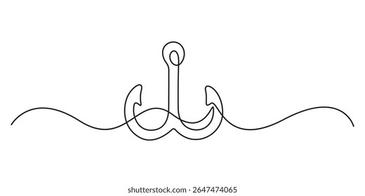 Desenho contínuo de uma linha de âncora de mar. Desenho de linha única isolado em fundo branco. Ancorar linha contínua. Ilustração vetorial