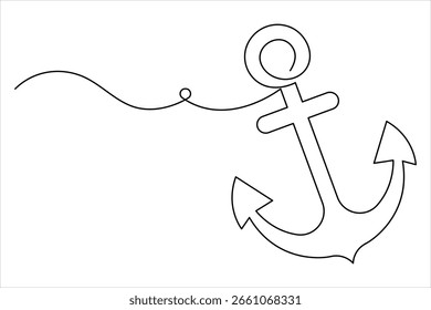 Continuous one line drawing of sea anchor vector design