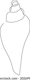 Continuous one line drawing of seashell. Minimalistic art, logo concept. Vector illustration.