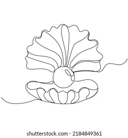 Continuous one line drawing of seashell with a pearl. Modern style vector illustration on isolated background.