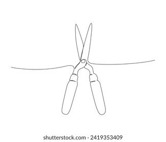 Continuous one line drawing of secateurs plant. Plant scissors single outline vector illustration. Editable stroke.