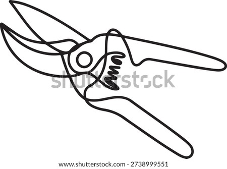 Continuous one line drawing of secateurs plant equipment. one line Art icon drawing vector
