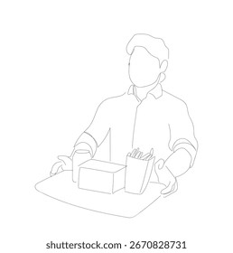Kontinuierliche einzeilige Zeichnung des Verkäufers Kassierer des Ladens.  Männliche Fast-Food-Kassierer der wartenden Kunden Illustration.  Bearbeitbarer Vektor.  Handgemachte Vektor nicht Al.