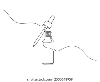 Dibujo continuo de una línea de cuidado de la piel de la botella de suero. botella de suero Ilustración vectorial de una sola línea.