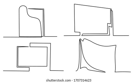 Continuous one line drawing. Set of frames and cards. Black and white vector minimalistic linear illustration
