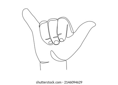 continuous one line drawing shaka sign  Hang loose hand gesture friendly intent often associated and Hawaii   surf culture  vector illustration