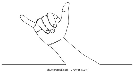 Um gesto contínuo de sinal de desenho de uma linha. Sinal ou símbolo havaiano. Comunicação com gestos manuais. Sinais ou símbolos não verbais. Ilustração de vetor de design gráfico de desenho dinâmico de uma linha