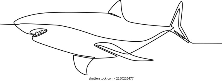 Continuous one line drawing Shark on white. international ocean day. Single line draw design vector graphic illustration.