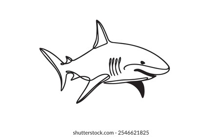 Continuous one line drawing of shark fish. Simple illustration of saltwater fish line art vector illustration