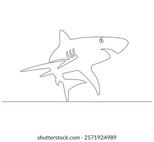 Continuous one line drawing of shark. Single line drawing illustration of shark saltwater. Logo,symbols and design style Concept vector art. Doodle line illustration. 