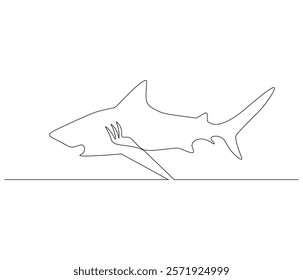 Continuous one line drawing of shark. Single line drawing illustration of shark saltwater. Logo,symbols and design style Concept vector art. Doodle line illustration. 