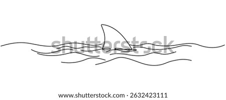 Continuous one line drawing of shark fin. One line drawing of shark fin danger illustration. vector illustration. Editable stroke