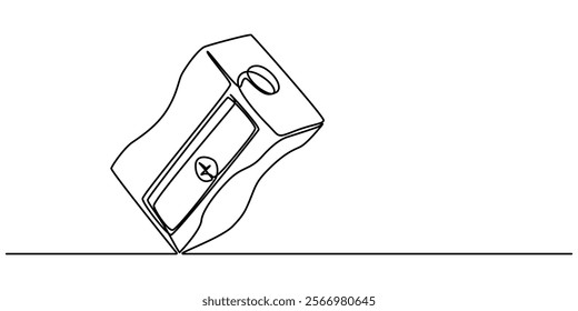 Continuous one line drawing of sharpener. Isolated on white background, stationery or education concept, Vector Illustration, Vector continuous one single line drawing icon of sharpener in pro vector.