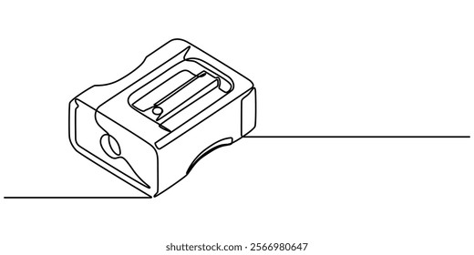 Continuous one line drawing of sharpener. Isolated on white background, stationery or education concept, Vector Illustration, Vector continuous one single line drawing icon of sharpener in pro vector.