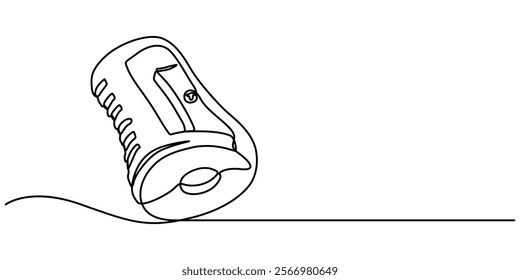 Continuous one line drawing of sharpener. Isolated on white background, stationery or education concept, Vector Illustration, Vector continuous one single line drawing icon of sharpener in pro vector.