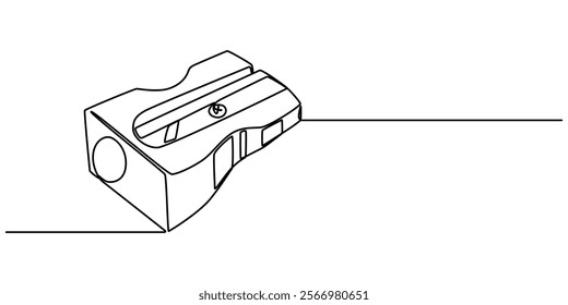 Continuous one line drawing of sharpener. Isolated on white background, stationery or education concept, Vector Illustration, Vector continuous one single line drawing icon of sharpener in pro vector.