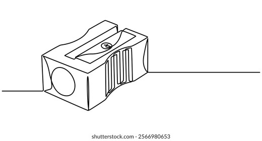 Continuous one line drawing of sharpener. Isolated on white background, stationery or education concept, Vector Illustration, Vector continuous one single line drawing icon of sharpener in pro vector.