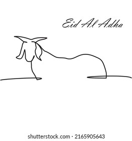 Continuous one Line drawing of Sheep or Goat. Vector illustration of animals that are recommended to be sacrificed. Muslim holiday sacrificing animals to God, Eid al-Adha greeting card concept. 
