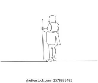 Continuous one line drawing of shepherd. One line drawing illustration of male farmer. Herdsman, farmer, ranchman concept single line. Editable outline